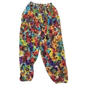 Kathmandu Hi Waist Made in Nepal Colorful Sun Moon Stars Joggers Pockets, OS